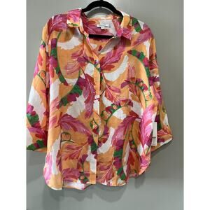 NWT Chicos Womens 100% Linen Button Up Shirt 3/4 Sleeve Top Blouse $99 size 16